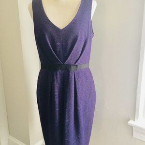 Shoshanna Purple Tweed Dress Black Bow Sash Size 10